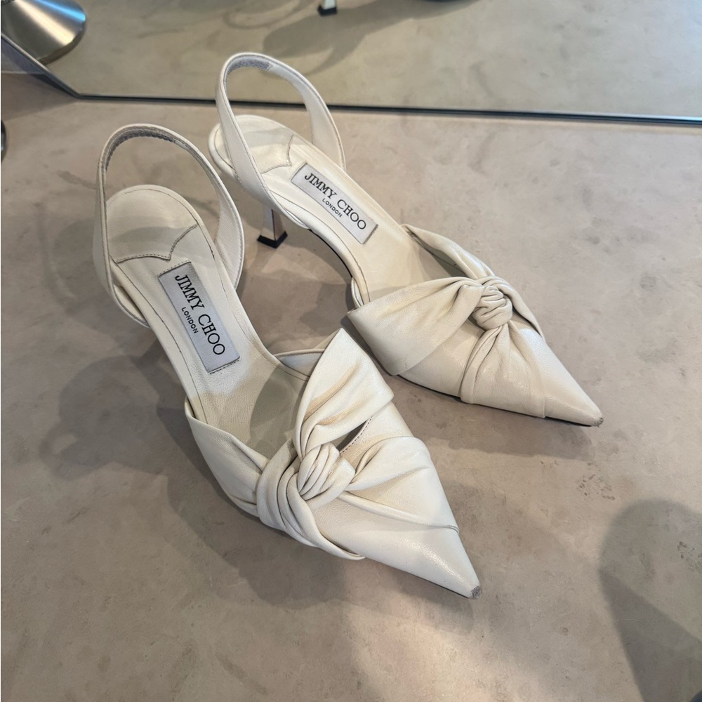 Jimmy Choo Hedera Knot Sling Back heel in Latte